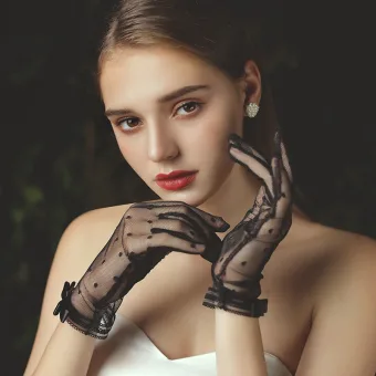Vintage Retro Black Lace Spotted Wedding Bridal Gloves 2025