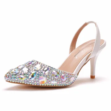 Sexy Multi Couleurs Faux Diamant Chaussure De Mariée 2022 7 Cm Talons Aiguilles À Bout Pointu Mariage Talons Hauts