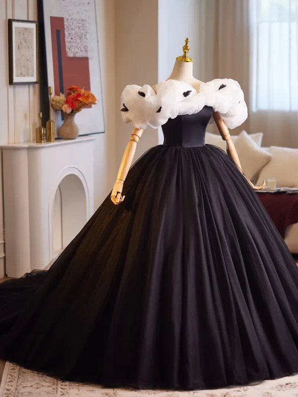 Vintage Schwarz Ballkleider 2025 Ballkleid Rüschen Off Shoulder Kurze Ärmel Rückenfreies Lange Festliche Kleider