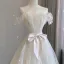 Fashion White Bow Wedding Dresses 2023 A-Line / Princess Strapless Sleeveless Backless Sweep Train Wedding