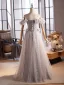 Chic / Belle Gris Appliques Paillettes Robe De Bal 2025 Princesse De l'épaule Sans Manches Dos Nu Longue Robe De Ceremonie
