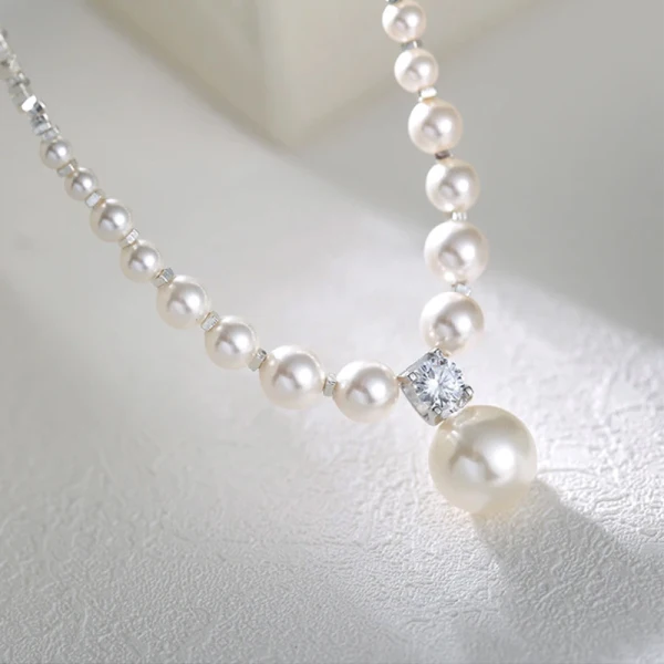 Elegant Sølv Perle Rhinestone Ball Sterling Sølv Halskjeder Tilbehør 2023