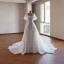 Luxus / Herrlich Weiß Handgefertigt Perlenstickerei Perle Pailletten Strass Brautkleider / Hochzeitskleider 2026 Meerjungfrau Eckiger Ausschnitt Kurze Ärmel Kapelle-Schleppe