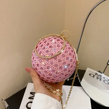Mode Rose Bonbon Faux Diamant Paillettes Ronds Soirée Pochette 2023 Alliage