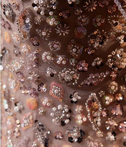 High-end Grey Beading Pearl Sequins Cascading Ruffles Prom Dresses 2024 Ball Gown Spaghetti Straps Sleeveless Backless Floor-Length / Long Prom Formal Dresses