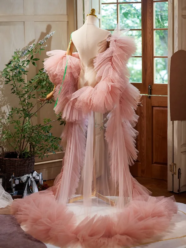 Fashion Blushing Pink Handmade Tulle Pleated shawl Jackets & wraps 2024