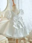 Chic / Beautiful White Short Pearl Wedding Flower Girl Dresses 2023 Ball Gown Square Neckline Short Sleeve Backless Bow Tulle