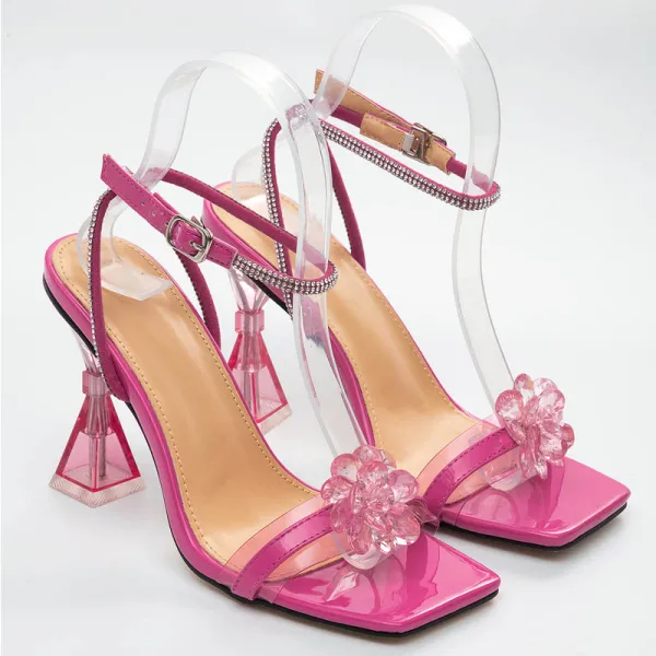 Charmant Sexy Silber Abend Kristall Sandalen Damen 2022 Strass Knöchelriemen 9 cm Stilettos Peeptoes Sandaletten Hochhackige
