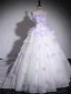 Flower Fairy Multi-Colors Appliques White Prom Dresses 2025 Ball Gown Strapless Sleeveless Backless Court Train Formal Dresses