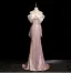 Glitzernden Rosa Pailletten Abendkleider 2024 Meerjungfrau Off Shoulder Schleife Ärmellos Rückenfreies Sweep / Pinsel Zug Abend Festliche Kleider