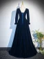 Vintage / Retro Black Winter Velvet Prom Dresses 2024 A-Line / Princess Square Neckline Long Sleeve Backless Floor-Length / Long Prom Formal Dresses
