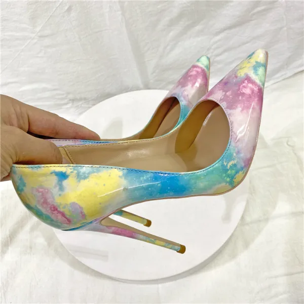 Ungewöhnlich Multifarben Gekritzel Ball Pumps 2022 12 cm Stilettos Spitzschuh Pumps Hochhackige