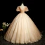 Classy Champagne Beading Sequins Prom Dresses 2023 Ball Gown Scoop Neck Short Sleeve Backless Floor-Length / Long Prom Formal Dresses