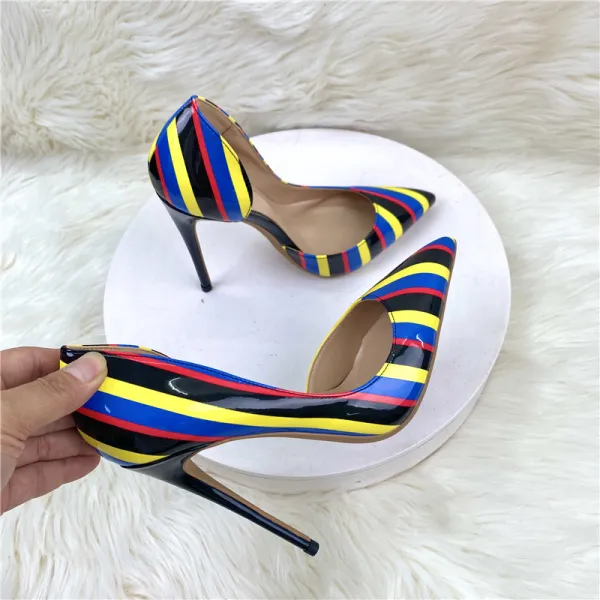 Unusual Multi Colors Striped Evening Party Womens Shoes 2023 12 cm Stiletto Heels Toe