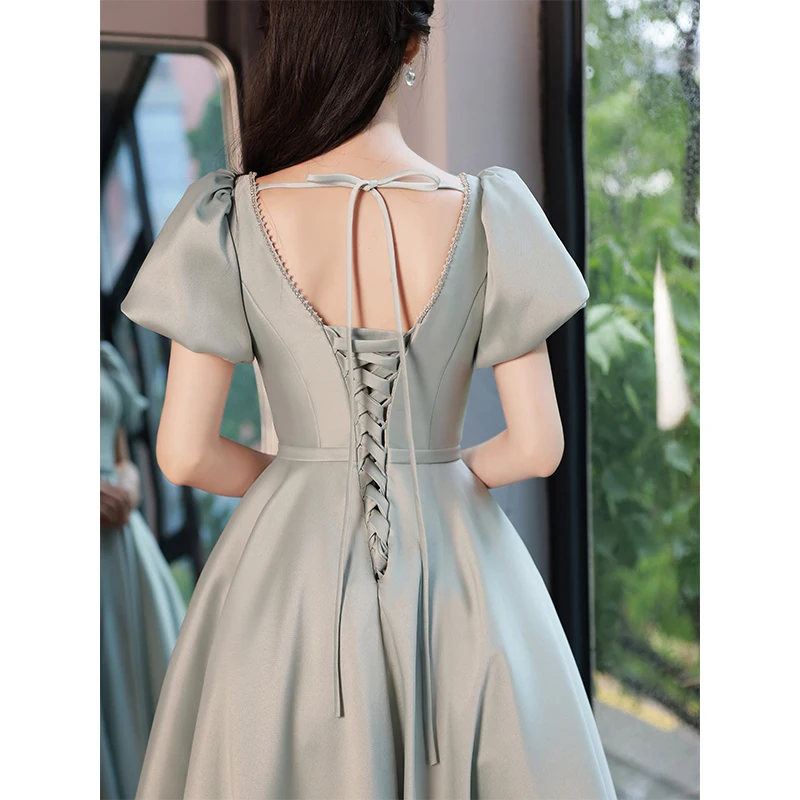 Modest Simple Sage Green Homecoming Graduation Dresses 2022 A-Line Princess Satin High