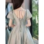 Modest / Simple Sage Green Homecoming Graduation Dresses 2022 A-Line / Princess Satin High Neck Beading Tassel Short Sleeve Backless Sash Bow Floor-Length / Long Formal Dresses