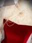 Elegant Burgundy Beading Pearl Lace Flower Velvet Prom Dresses 2024 A-Line / Princess High Neck Long Sleeve Backless Floor-Length / Long Prom Formal Dresses