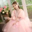 Lovely Blushing Pink Appliques Bow Prom Flower Girl Dresses 2024 Ball Gown Scoop Neck 3/4 Sleeve Floor-Length / Long