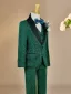 Fall Winter Glitter Dark Green Birthday Long Sleeve 6-piece Boys Wedding Suits 2025 Body Jewellery Coat Pants Shirt Tie Vest