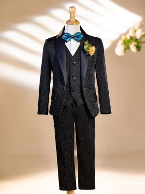 Fall Winter Black Long Sleeve 6 Piece Boys Wedding Suits 2025 Body Jewellery Coat Pants Shirt Tie Vest