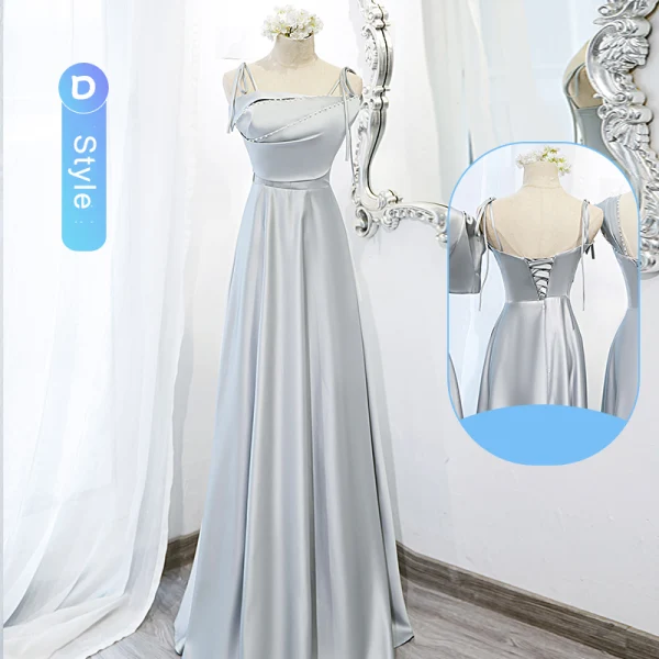 Modest / Simple Silver Grey Satin Bridesmaid Dresses 2022 A-Line / Princess Short Sleeve Backless Floor-Length / Long Wedding Party Dresses