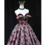Vintage / Originale Bordeaux Rose Impression Robe De Bal 2022 Princesse Satin Bustier Sans Manches Dos Nu Longue Promo Robe De Ceremonie