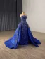 Vintage / Retro High-end Royal Blue Handmade  Beading Sequins Satin Prom Dresses 2025 Trumpet / Mermaid Strapless Sleeveless Backless Court Train Prom Formal Dresses