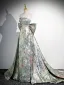 Fashion Multi-Colors Printing Prom Dresses 2024 A-Line / Princess Strapless Sleeveless Backless Bow Sweep Train Prom Formal Dresses