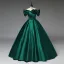 Vintage / Retro Dark Green Prom Dresses 2025 Ball Gown Off-The-Shoulder Short Sleeve Backless Floor-Length / Long Formal Dresses
