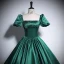Vintage / Retro Dark Green Satin Prom Dresses 2024 Ball Gown Square Neckline Short Sleeve Backless Bow Floor-Length / Long Prom Formal Dresses