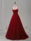 Bling Bling Burgundy Beading Sequins Evening Dresses 2026 A-Line / Princess Spaghetti Straps Sleeveless Backless Sweep Train