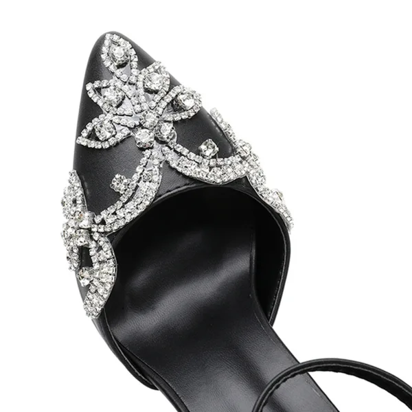 Schöne Weiß Strass Brautschuhe 2026 Knöchelriemen 9 cm Stilettos Spitzschuh Hochzeit Hochhackige