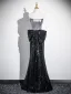 Sexy Black Sequins Bow Prom Dresses Evening Dresses 2025 Trumpet / Mermaid Off-The-Shoulder Short Sleeve Backless Floor-Length / Long Evening Party Formal Dresses