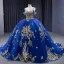 High-end Vintage / Retro Royal Blue Handmade  Beading Sequins Prom Dresses 2023 Ball Gown Spaghetti Straps Short Sleeve Backless Chapel Train Prom Formal Dresses