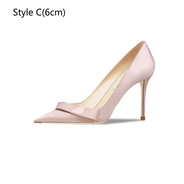 Elegant Beige Satin Prom Bow Pumps 2024 10 cm Stiletto Heels Pointed Toe High Heels