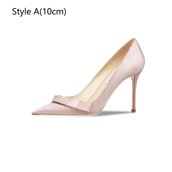 Elegant Beige Satin Prom Bow Pumps 2024 10 cm Stiletto Heels Pointed Toe High Heels