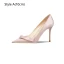 Elegant Beige Satin Prom Bow Pumps 2024 10 cm Stiletto Heels Pointed Toe High Heels