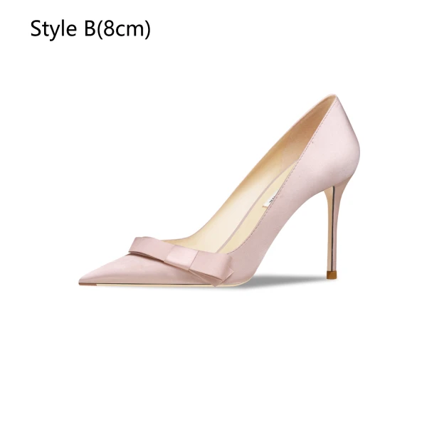 Elegant Beige Satin Prom Bow Pumps 2024 10 cm Stiletto Heels Pointed Toe High Heels