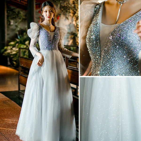 Chic / Belle Vert Citron Robe De Bal 2022 Princesse V-Cou Perlage Paillettes Gonflée Manches Courtes Longue Promo Robe De Ceremonie