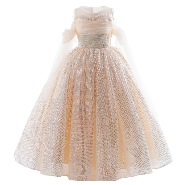 Bling Bling Champagne Sequins Birthday Flower Girl Dresses 2022 Ball Gown Scoop Neck Short Sleeve Floor-Length / Long Flower Girl Dresses
