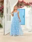 Mode Bleu Ciel Paillettes Papillon Robe De Bal 2025 Princesse Bretelles Spaghetti Sans Manches Dos Nu Longue Promo Robe De Ceremonie