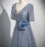 Sparkly Sky Blue Beading Appliques Prom Dresses 2023 A-Line / Princess V-Neck Short Sleeve Backless Floor-Length / Long Formal Dresses