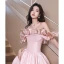 Lovely Blushing Pink Satin Ruffle Prom Dresses 2023 A-Line / Princess Strapless Sleeveless Backless Floor-Length / Long Prom Formal Dresses