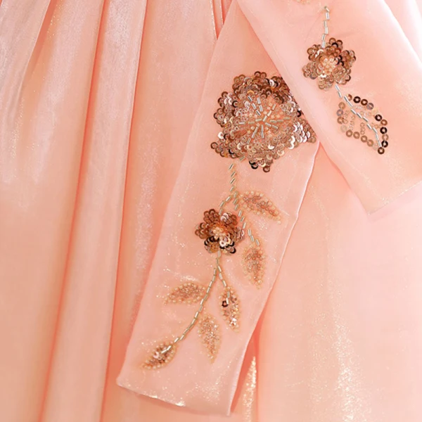 Chic / Belle Rougissant Rose Perlage Paillettes Anniversaire Robe Ceremonie Fille 2023 Robe Boule Encolure Dégagée Manches Courtes Dos Nu Longue Robe Ceremonie Fille