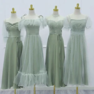 Simple Vert Cendré Robe Demoiselle D Honneur 2023 Princesse Manches Courtes Dos Nu Longue Robe Demoiselle D Honneur