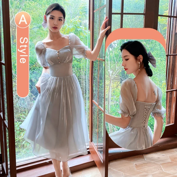 Modest / Simple Grey Bridesmaid Dresses 2022 A-Line / Princess Short Sleeve Backless Floor-Length / Long Bridesmaid Wedding Party Dresses