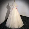 Flower Fairy Champagne Prom Dresses 2023 A-Line / Princess Crossed Straps Engagement Tulle Formal Dresses