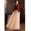Chic / Beautiful Burgundy Beading Rhinestone Lace Flower Fall Winter Evening Dresses 2023 A-Line / Princess Square Neckline Long Sleeve Backless Bow Floor-Length / Long Evening Party