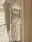 Sexy Champagne Paillettes Robe De Soirée 2023 Trompette / Sirène Encolure Carrée Manches Longues Dos Nu Thé Longueur Soirée Robe De Ceremonie