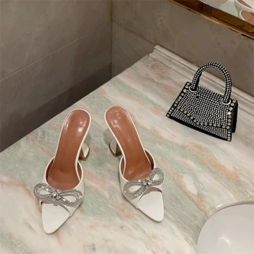 Mooie Prachtige Witte Straatkleding Rhinestone Strik Sandalen Dames 2022 10 Cm Naaldhakken Stiletto Peep Toe Sandalen Hoge Hakken